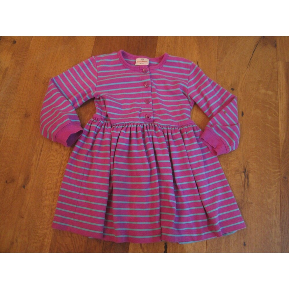 Hanna Andersson Girls 110 US 5 A-Line Knee Length Dress Purple Teal stripe
